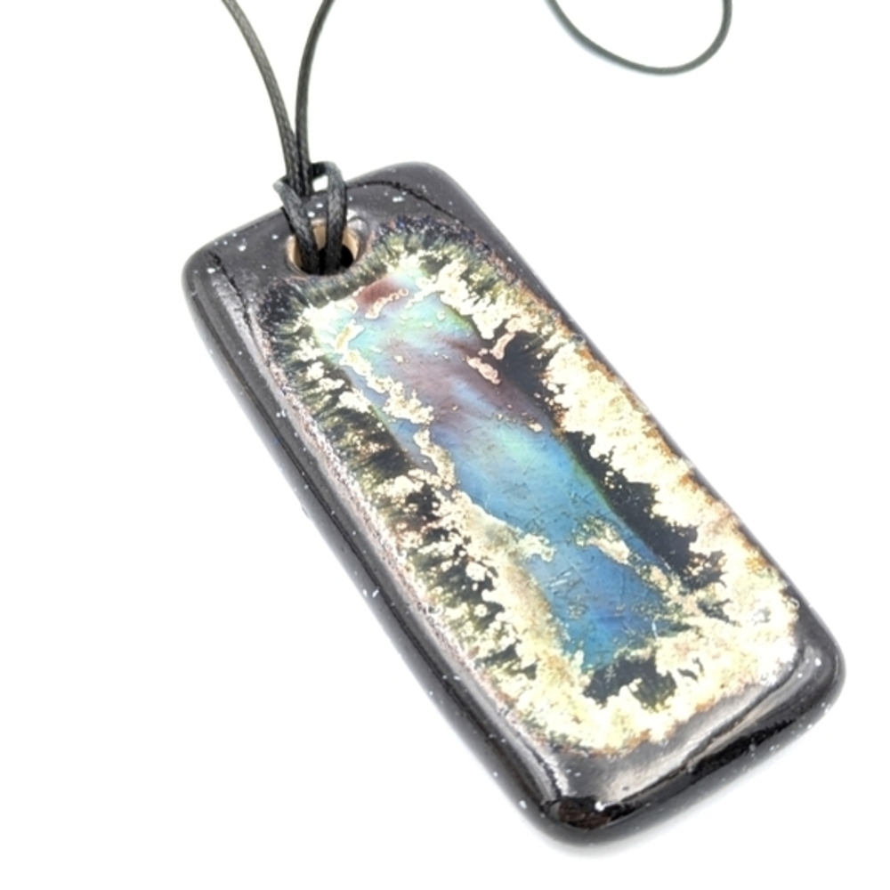 Handmade Iridescent Blue Glass Pendant Necklace - Women's Jewelry